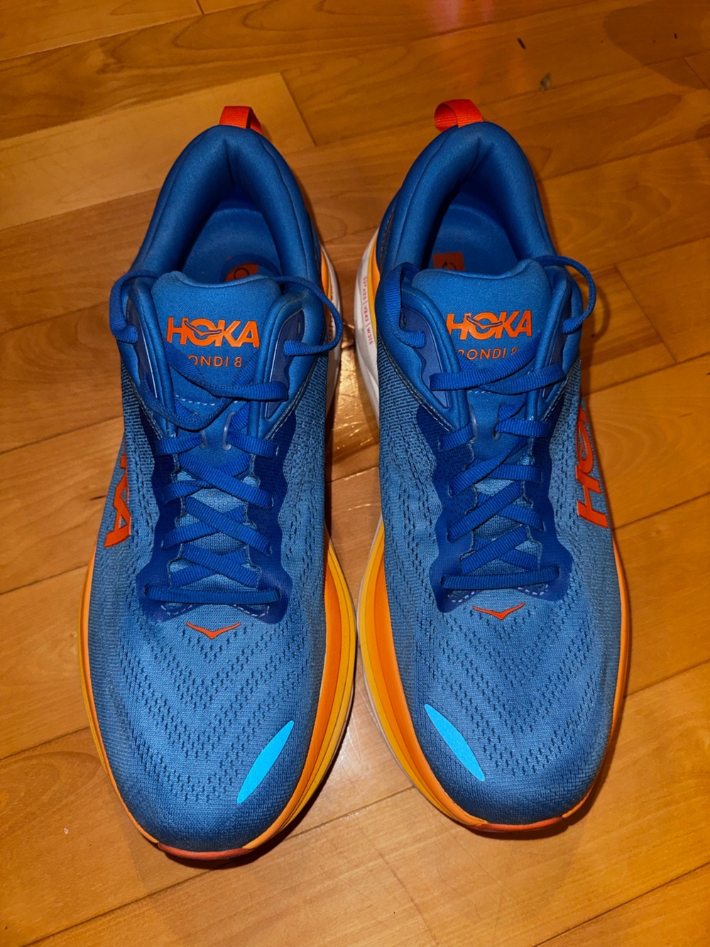 HOKA Bondi 8 Blue & Orange Running Shoes – Men’s Size 13 – Barely Worn